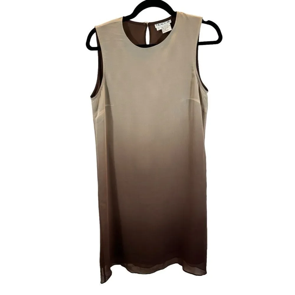 Vintage Ladies Tracey M. brand Ombré Brown Silk‎ Shift Dress Size Large - Picture 6 of 10
